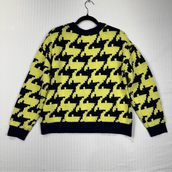 Scoop NYC Navy Blue & Yellow Houndstooth Crew Neck Sweater Women’s Size Medium - Picture 2 of 5